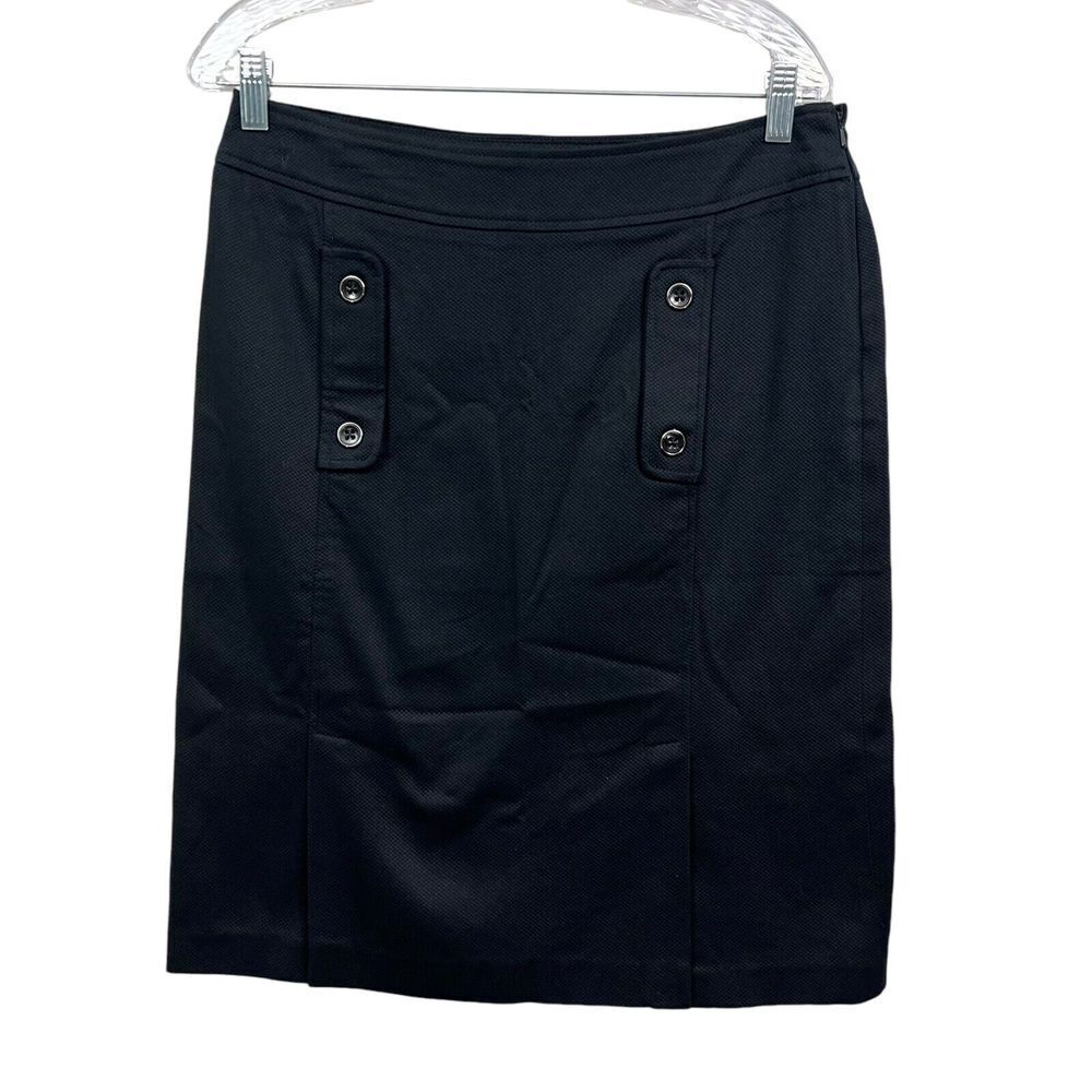 Willi Smith Women Pencil Skirt Flat Front Button Detail Front Slits Zip Black 8*